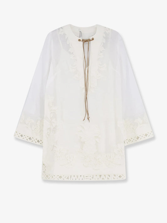 Zimmermann Indra Ramie Long Dress With All Over Embroidery