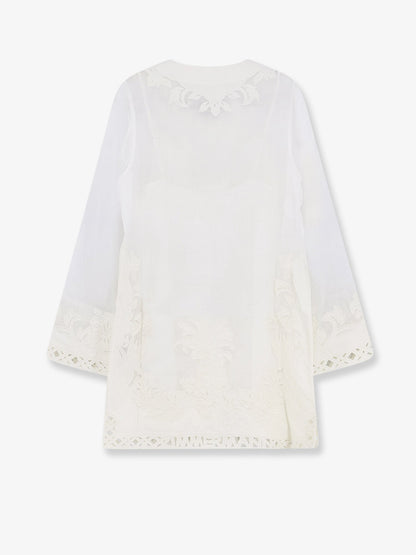 Zimmermann Indra ramie long dress with all-over embroidery - Ivory