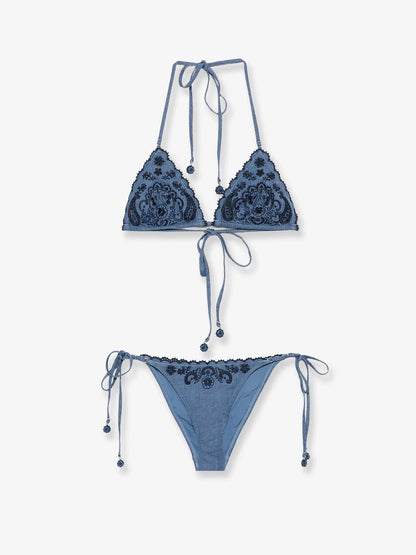 ZIMMERMANN - Aster denim bikini with all-over embroidery