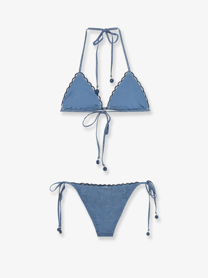ZIMMERMANN - Aster denim bikini with all-over embroidery