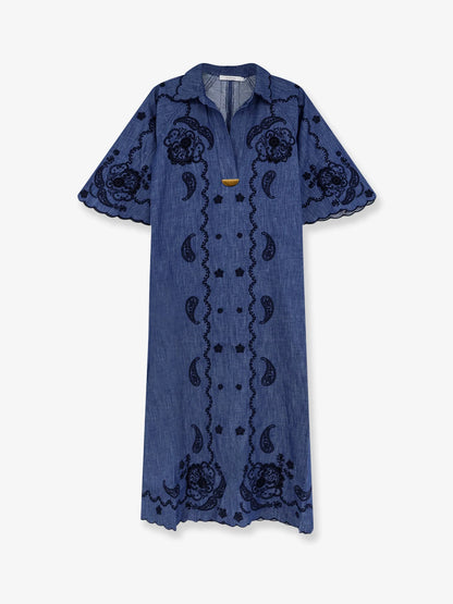 Zimmermann Aster Long Denim Dress With Contrasting Embroidery
