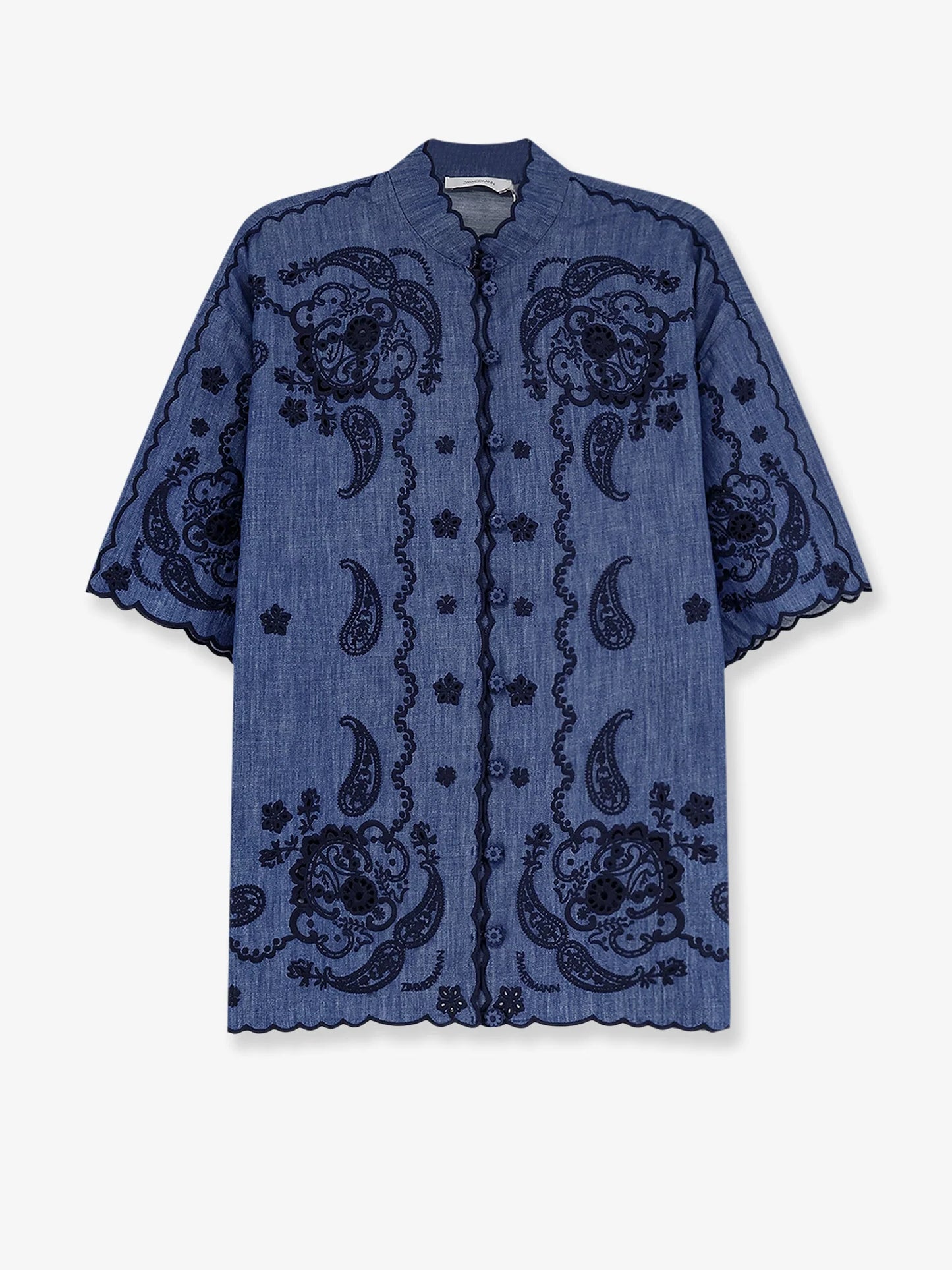 Zimmermann Aster Denim Shirt With All Over Contrasting Embroidery