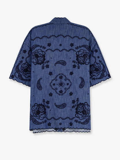 Zimmermann Aster denim shirt with all-over contrasting embroidery - Railwayblue