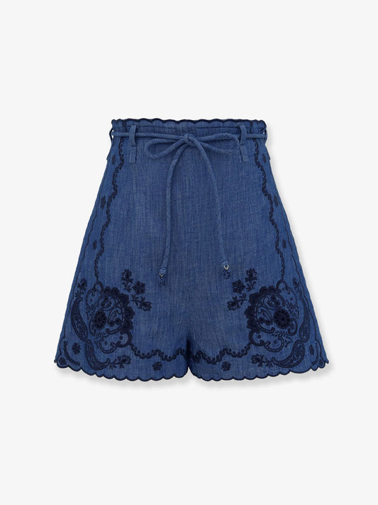 Zimmermann Aster Embroidered Denim Shorts