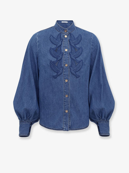 Zimmermann Denim shirt with cut-out embroidery - Bayblue