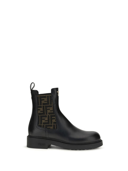 FENDI FF leather and fabric Ankle Boots