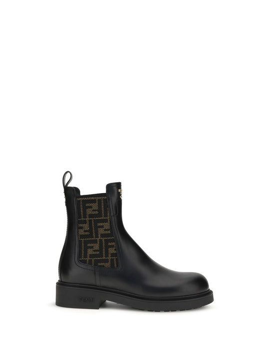 FENDI FF leather and fabric Ankle Boots