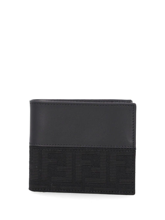Fendi Bi-Fold Leather Wallet With Ff Motif - Black