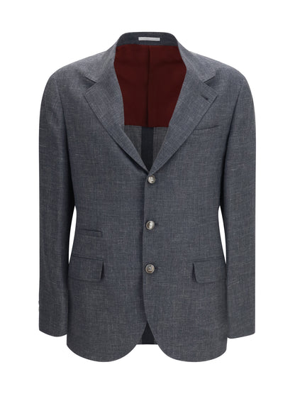 Brunello Cucinelli Deconstructed Jacket in flame-textured wool, silk, and linen - Dark Grey