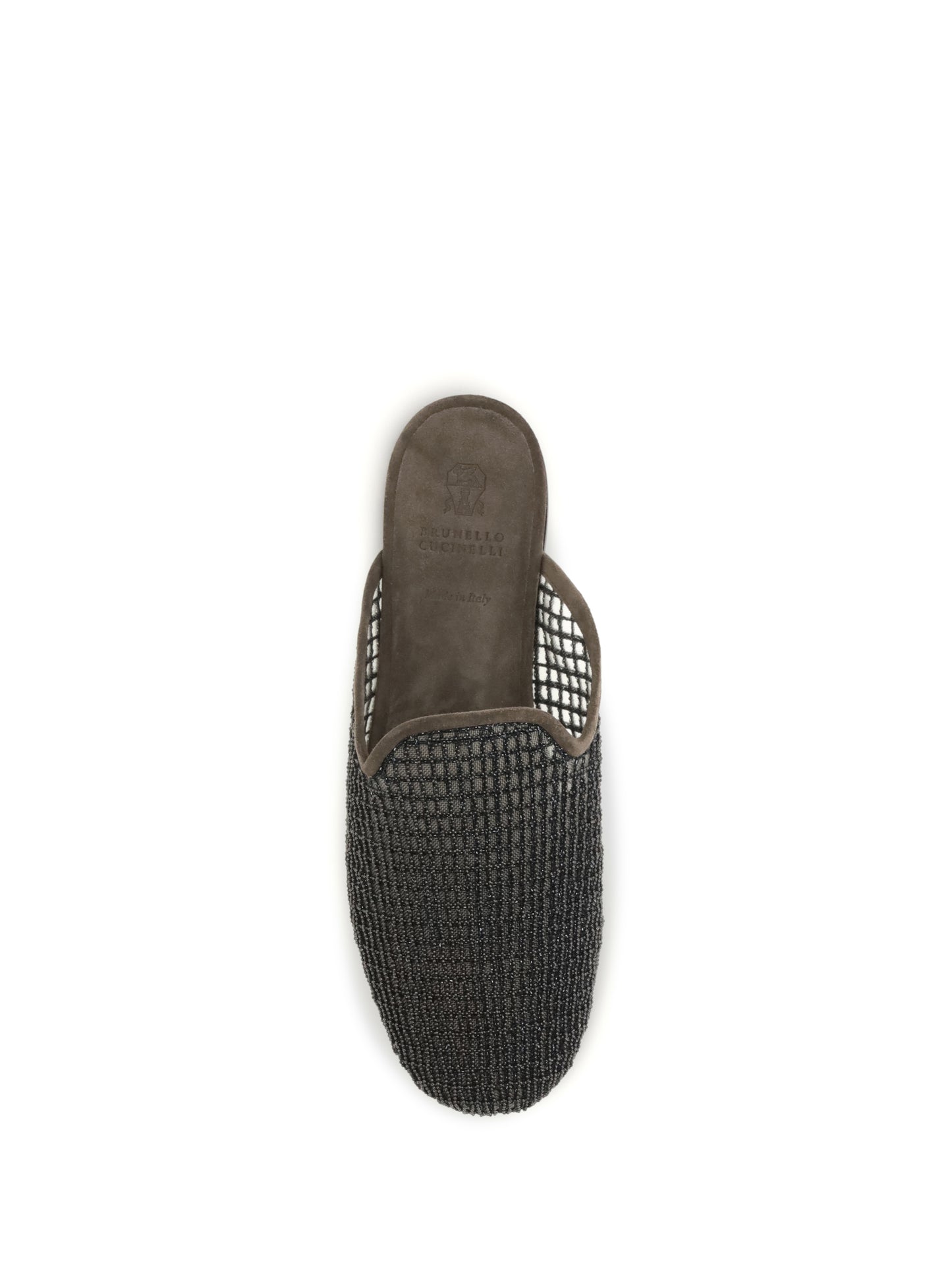 BRUNELLO CUCINELLI Suede Mules with Precious Net Embroidery