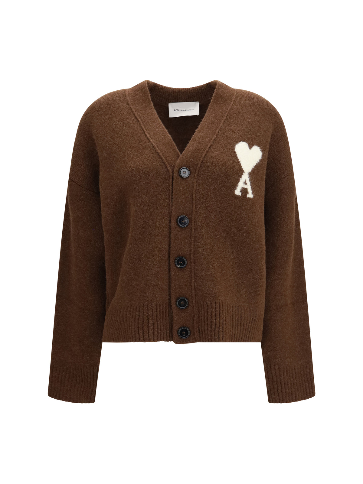 Ami Paris Ami de Coeur Cardigan in alpaca - Marron Chocolat/Ecru