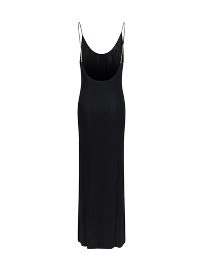 Saint Laurent Backless knit Dress with Cassandre chain - Black