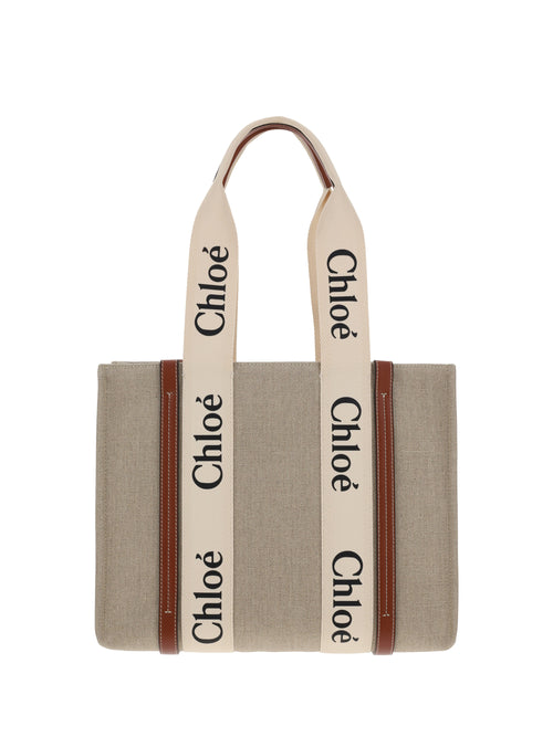 Chloé Woody canvas Shoulder Bag - White - Brown 1