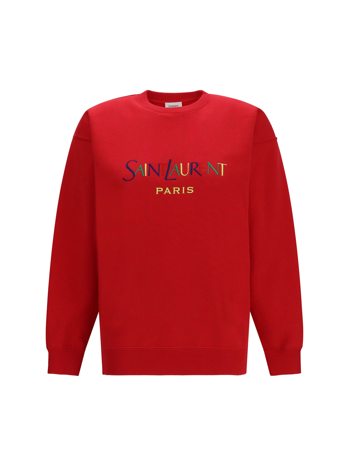 Saint Laurent Cotton crewneck Sweatshirt with Saint Laurent Paris embroidery - Rouge/Multicolor