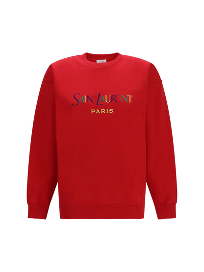 Saint Laurent Cotton crewneck Sweatshirt with Saint Laurent Paris embroidery - Rouge/Multicolor