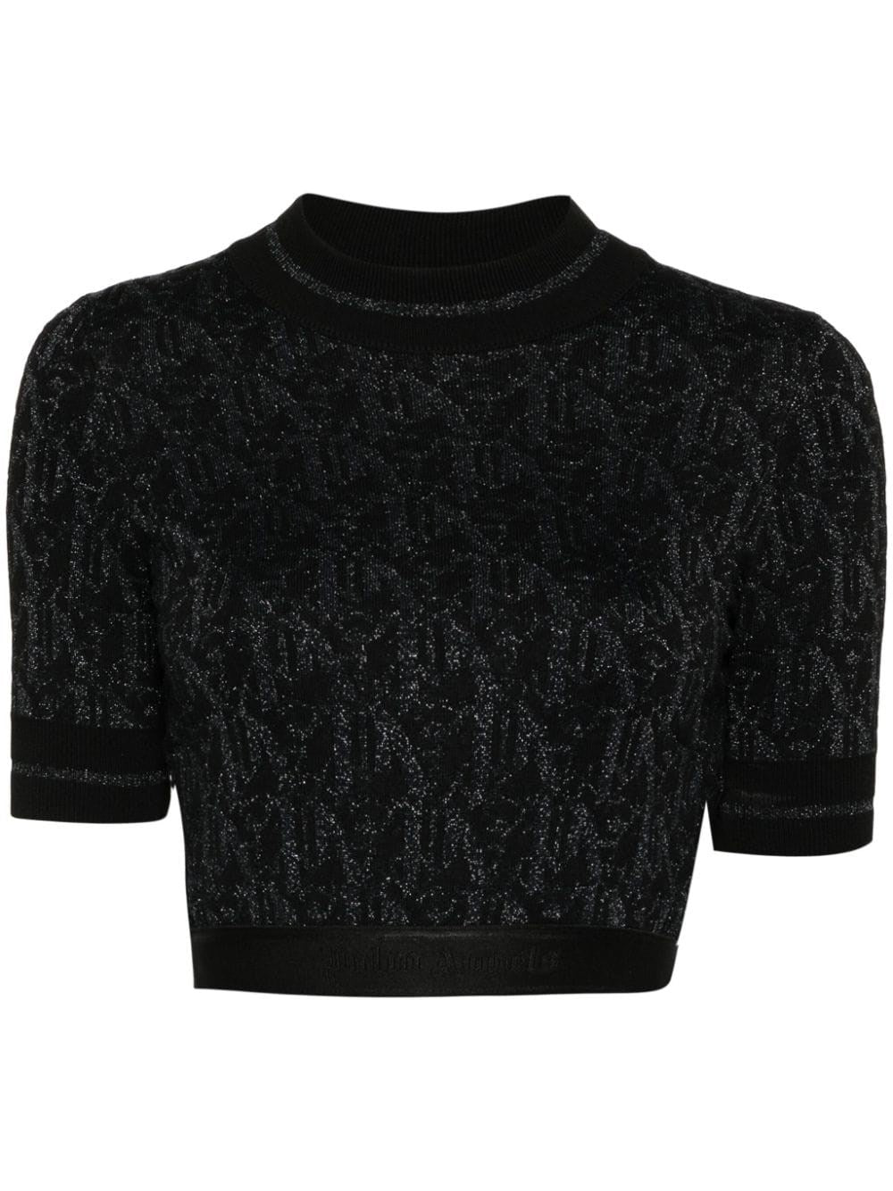 Palm Angels Lurex Knit Top With Monogram - Black