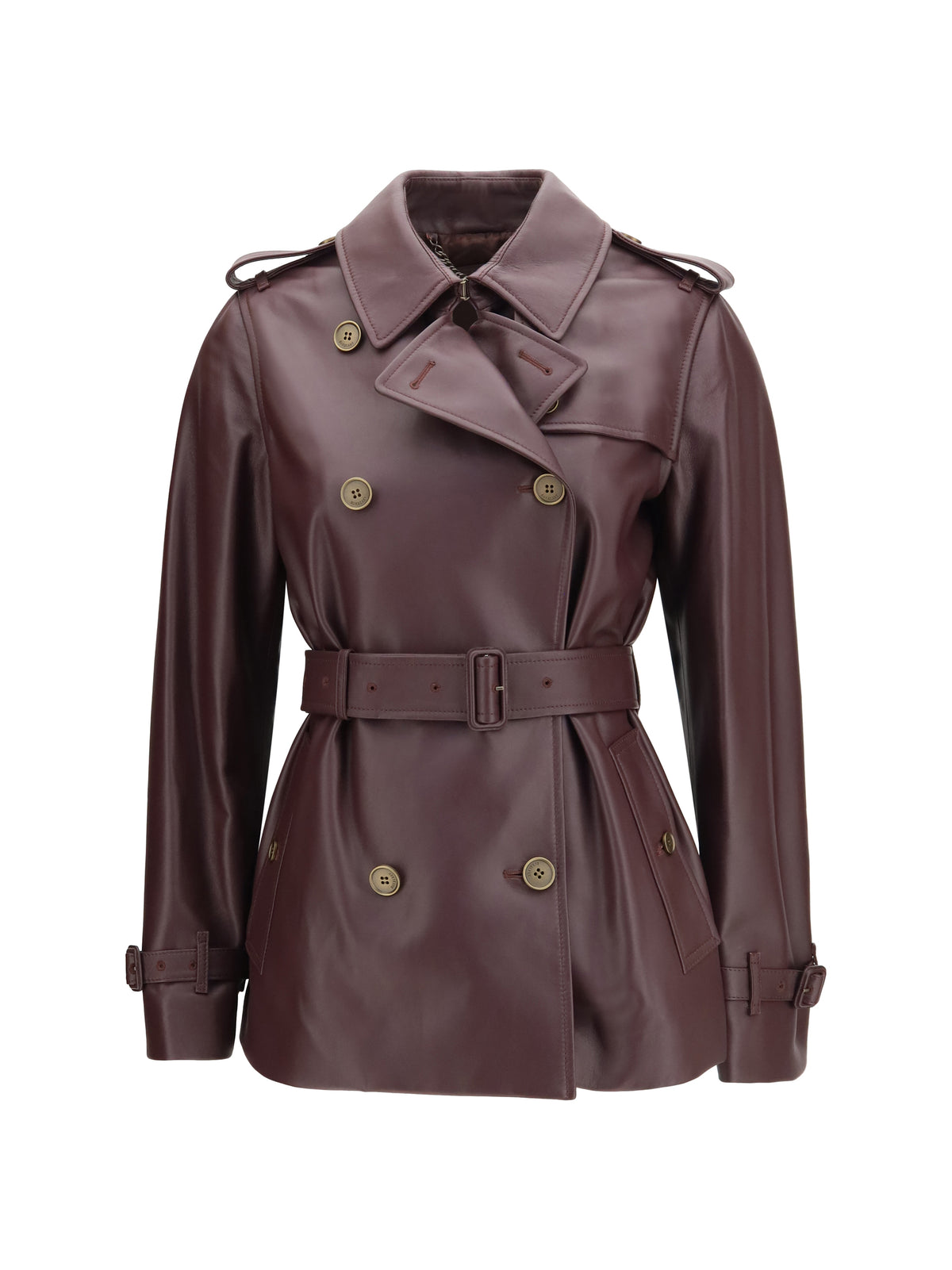 Burberry Short leather Trench Coat - Burgundy