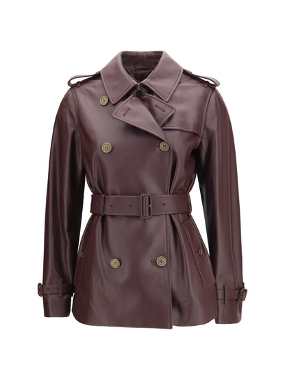 Burberry Short leather Trench Coat - Burgundy
