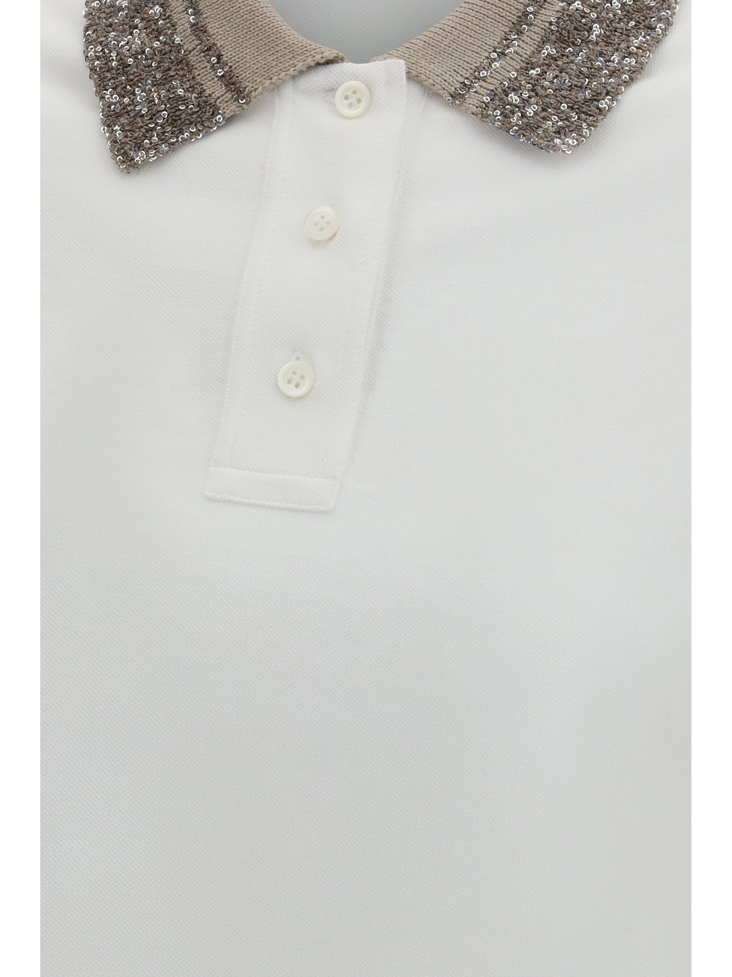 BRUNELLO CUCINELLI Cotton jersey Polo with Dazzling Knit Collar