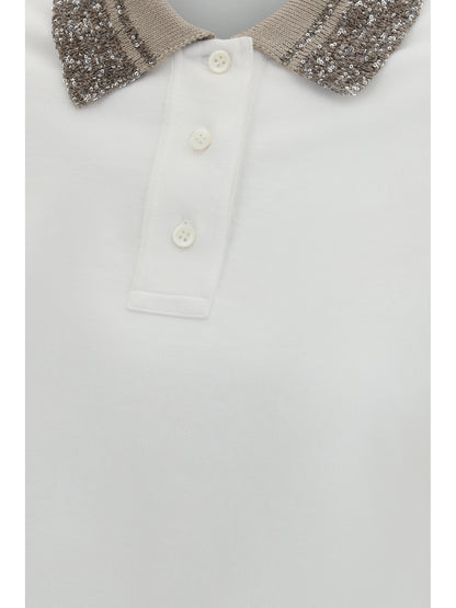 BRUNELLO CUCINELLI Cotton jersey Polo with Dazzling Knit Collar