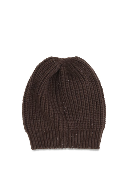 Brunello Cucinelli Cashmere Beanie with sequins - Fondente