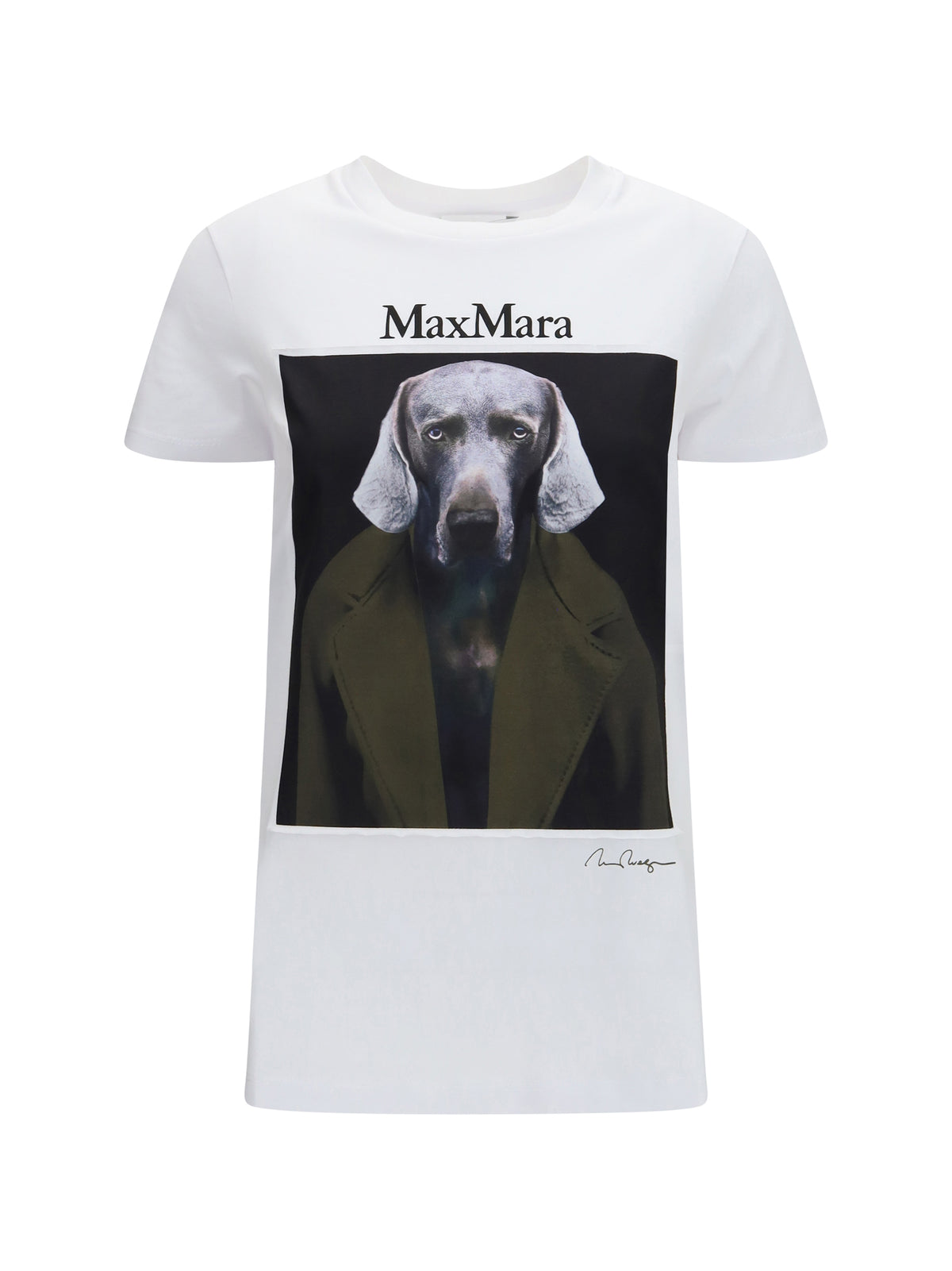 Max Mara Calca graphic print T-shirt - Fondo White Wegman Cappotto Khaki Dark