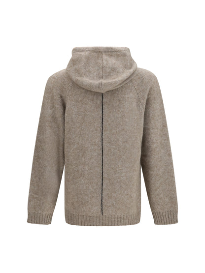 Giorgio Armani Alpaca-knit Hooded Sweatshirt with contrasting trims - Beige/Blue