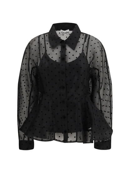 Ganni Polka dot organza Shirt - Black