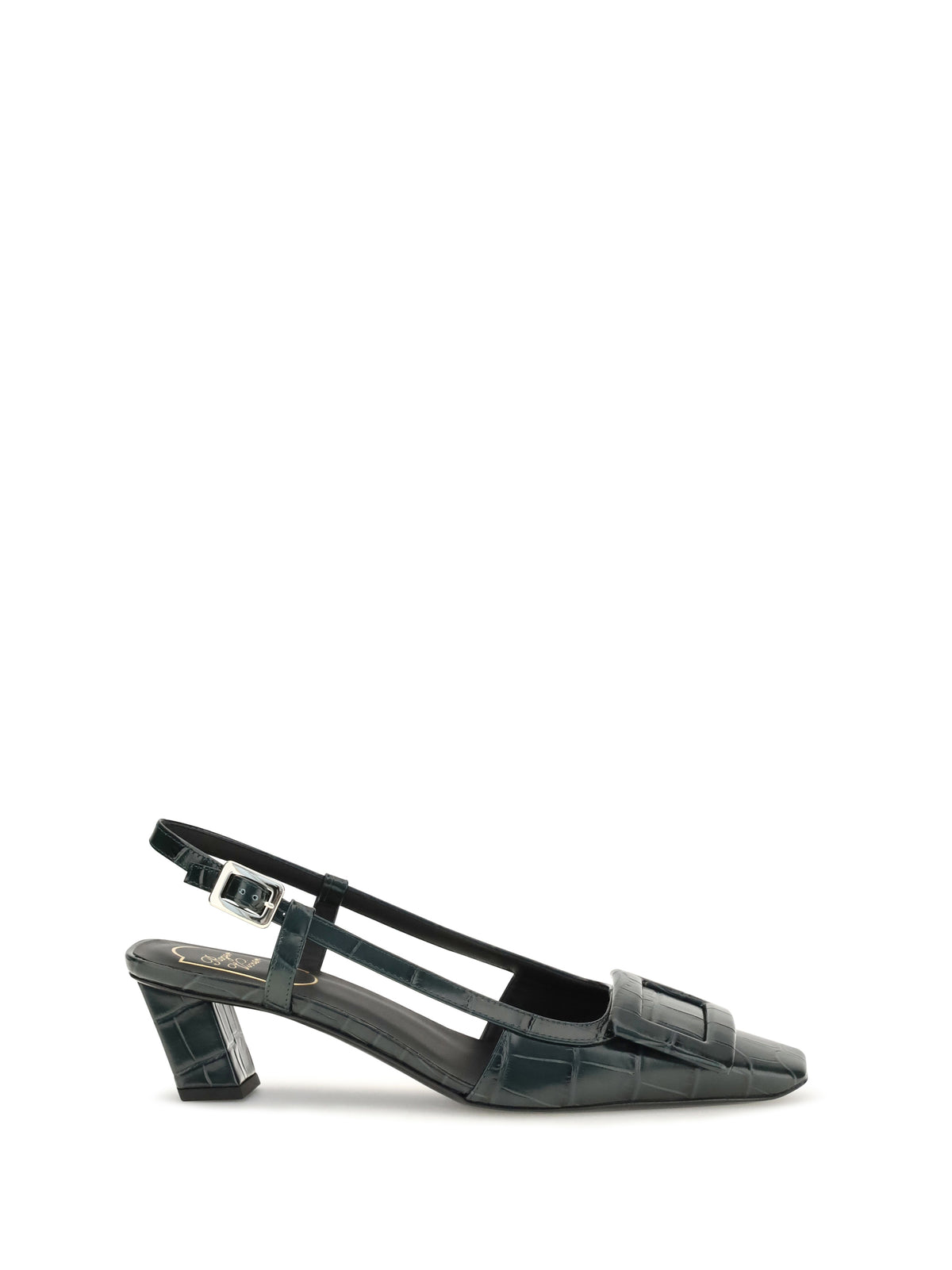 Roger Vivier Belle Vivier croc-effect Slingback Pumps - Night Green