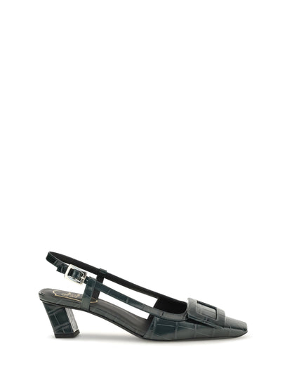 Roger Vivier Belle Vivier croc-effect Slingback Pumps - Night Green
