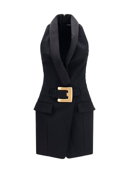 Balmain Grain de poudre belted Dress - Noir/Noir