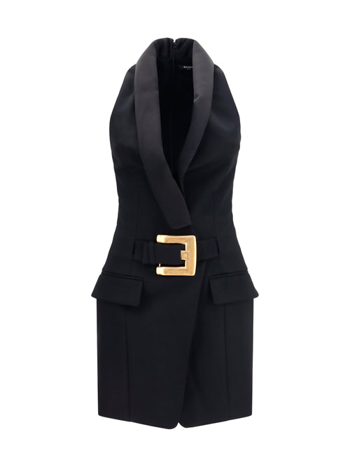 Balmain Grain de poudre belted Dress - Noir/Noir
