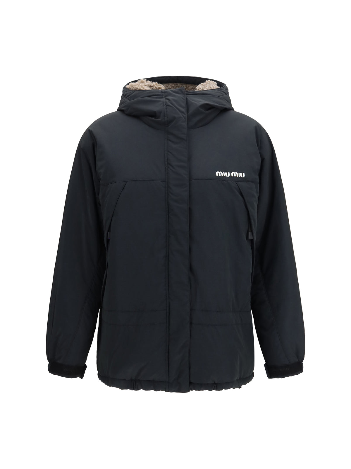 Miu Miu Long Shearling padded Jacket - Black