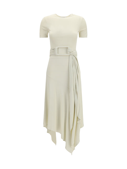 AlaïA Belted jersey Dress - Blanc Creme