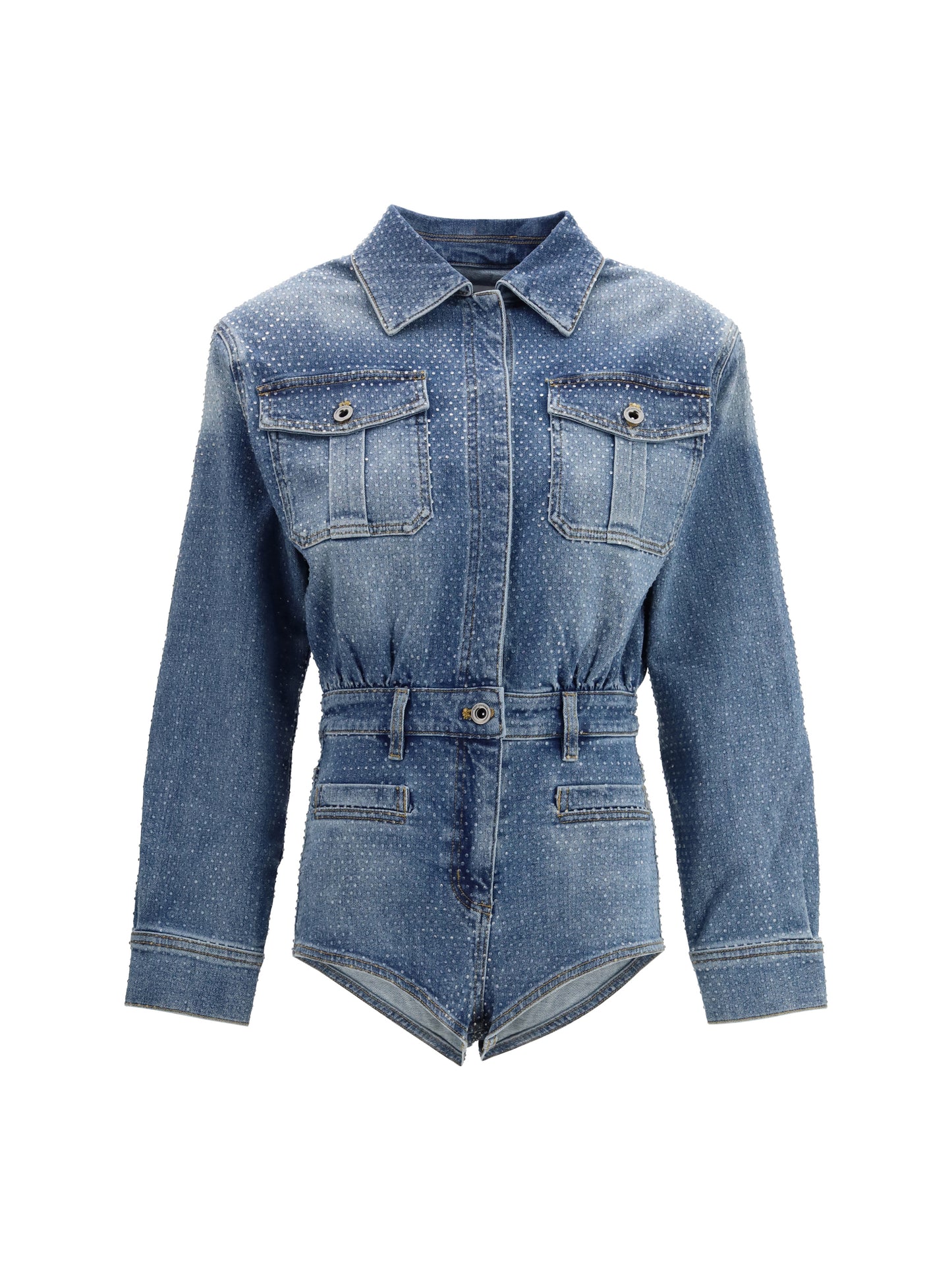 SELF-PORTRAIT Rhinestone denim Playsuit