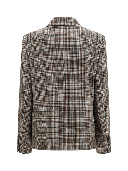 Brunello Cucinelli Double-breasted Jacket in alpaca and wool blend - Beige/Tobacco/Black