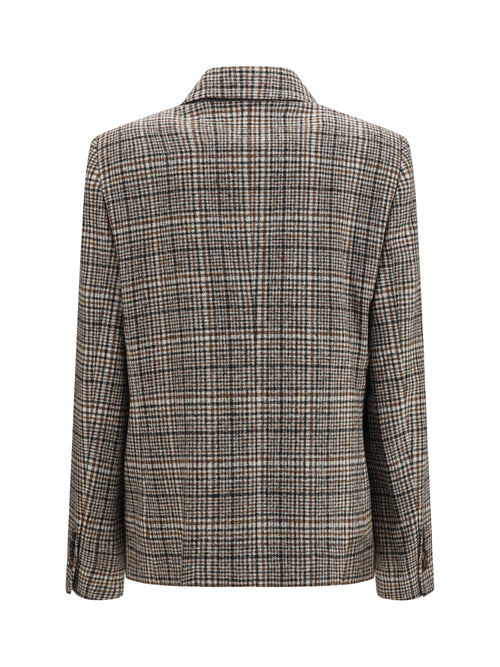 Brunello Cucinelli Double-breasted Jacket in alpaca and wool blend - Beige/Tobacco/Black