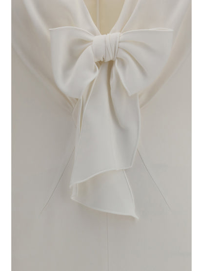 Alessandra Rich V-neck Dress with bow - White