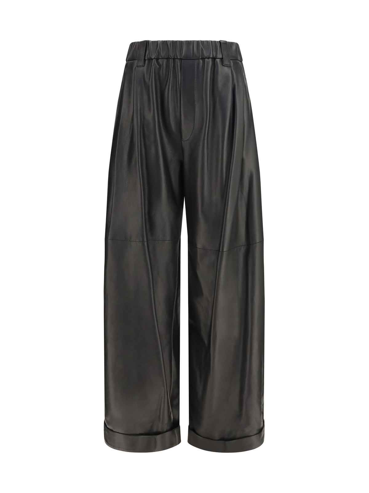 Brunello Cucinelli Baggy nappa leather Pants - Black