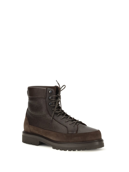 Brunello Cucinelli Explorer délavé deer leather and suede Booties - Testa Di Moro+Moka
