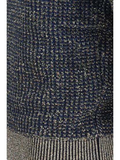 Balmain Short-sleeve sequined Sweater with buttons - Marine/Vert