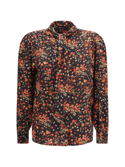 GUCCI Silk Flora print Shirt with neck bow