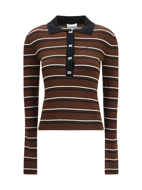 Ganni Striped Merino Polo Shirt - Multicolour