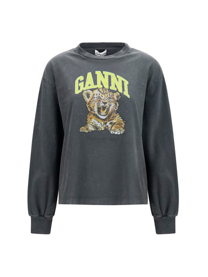Ganni Long-sleeve tiger-print T-shirt - Phantom