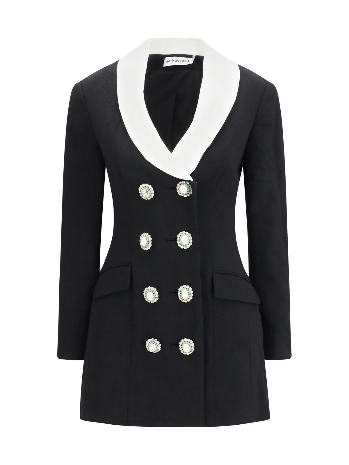 Self-Portrait Long double-breasted Blazer with contrast neckline - Black