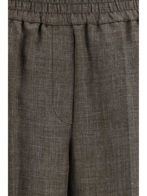 Brunello Cucinelli High-rise Linen Pants - Dark Brown/Silver