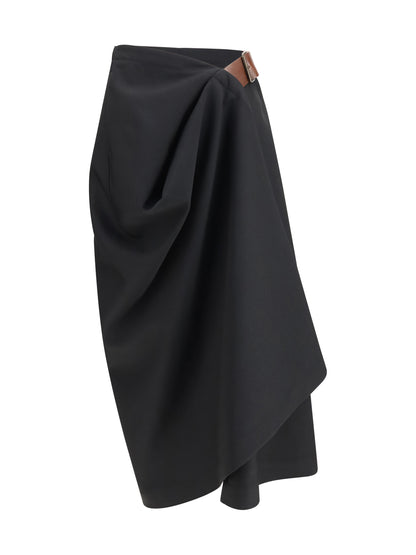 Bottega Veneta Grain de poudre wool midi Skirt - Double Black