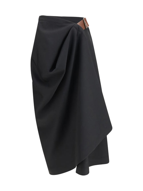 Bottega Veneta Grain de poudre wool midi Skirt - Double Black