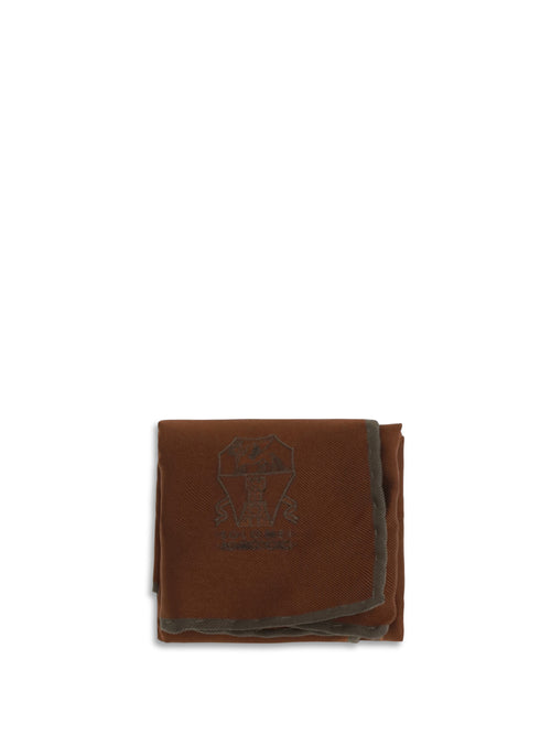 Brunello Cucinelli Printed logo silk Pocket Square - Mattone