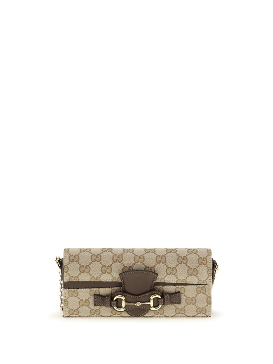 Gucci GG Fabric chain Wallet with Horsebit - Vint.Sand/Dk Brown